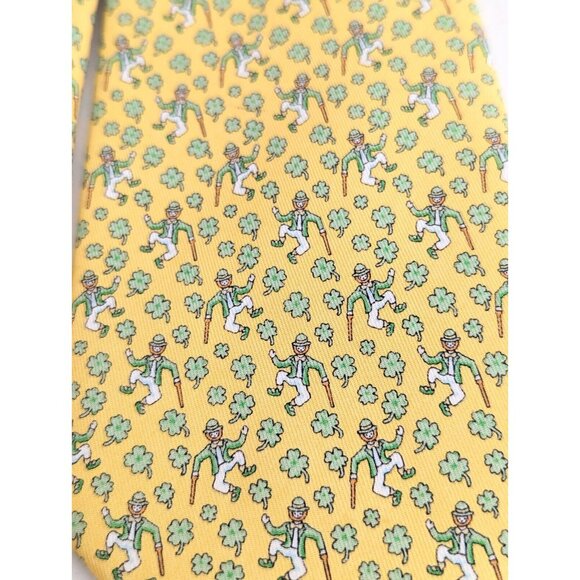Vineyard Vines Other - Vineyard Vines Yellow Lucky Silk Tie  4 Leaf Clover Leprechaun